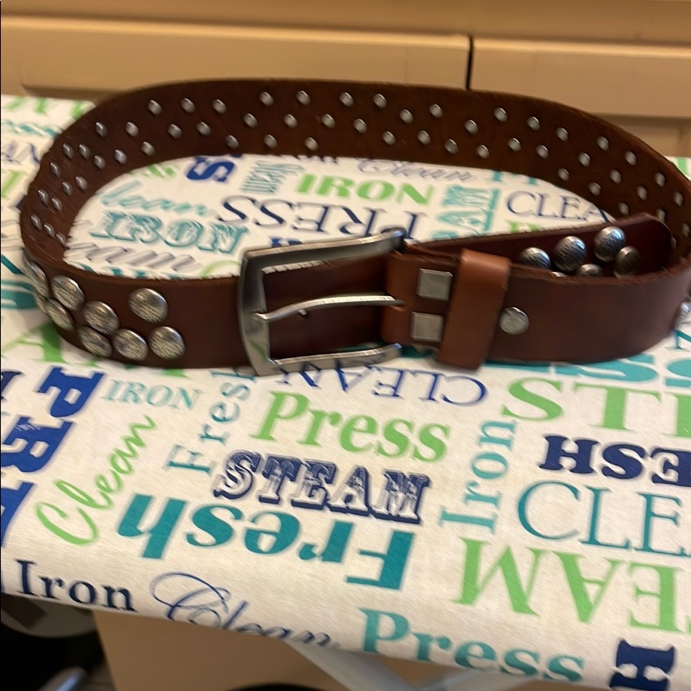 Bed Stu Brown studded Leather Belt with Silver Buckle